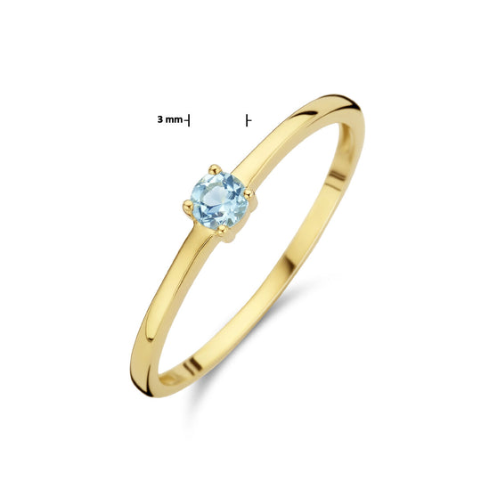 14k Geelgouden Ring Maart Aquamarijn Geboortesteen 3mm