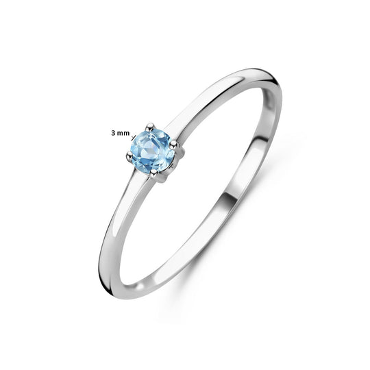 925 Zilveren Ring Maart Aquamarijn Geboortesteen 3mm