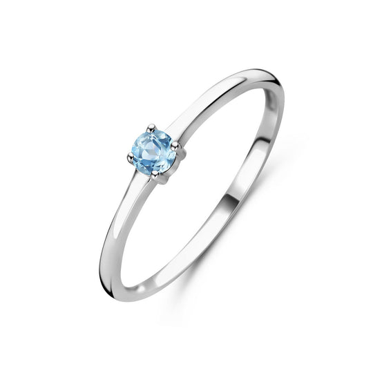 925 Zilveren Ring Maart Aquamarijn Geboortesteen 3mm