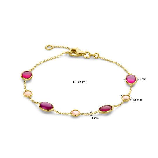 14k Geelgouden Armband met Roze Opaal en Robijn – 17-19 cm