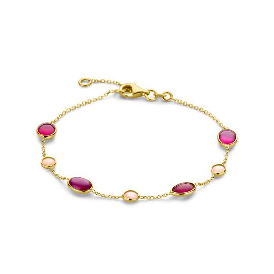14k Geelgouden Armband met Roze Opaal en Robijn – 17-19 cm