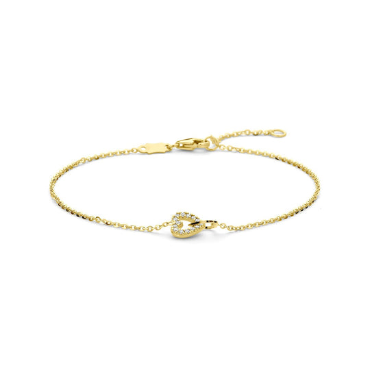 14k Geelgouden Armband met Hartje en Zirkonia 16-18 cm