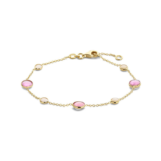 14k Geelgouden Armband met Roze Robijn en Roze Opaal – 17-19 cm
