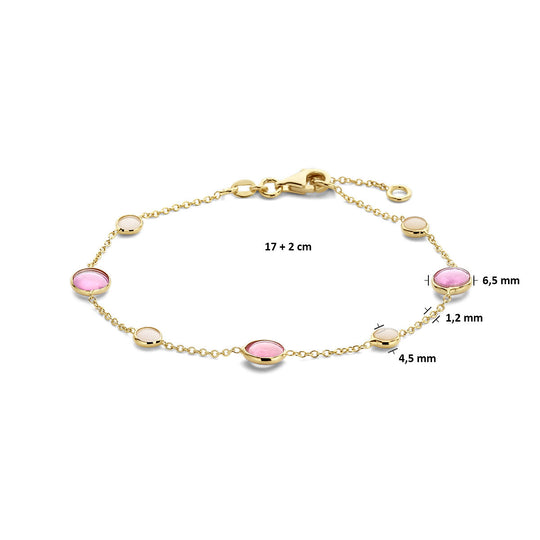 14k Geelgouden Armband met Roze Robijn en Roze Opaal – 17-19 cm