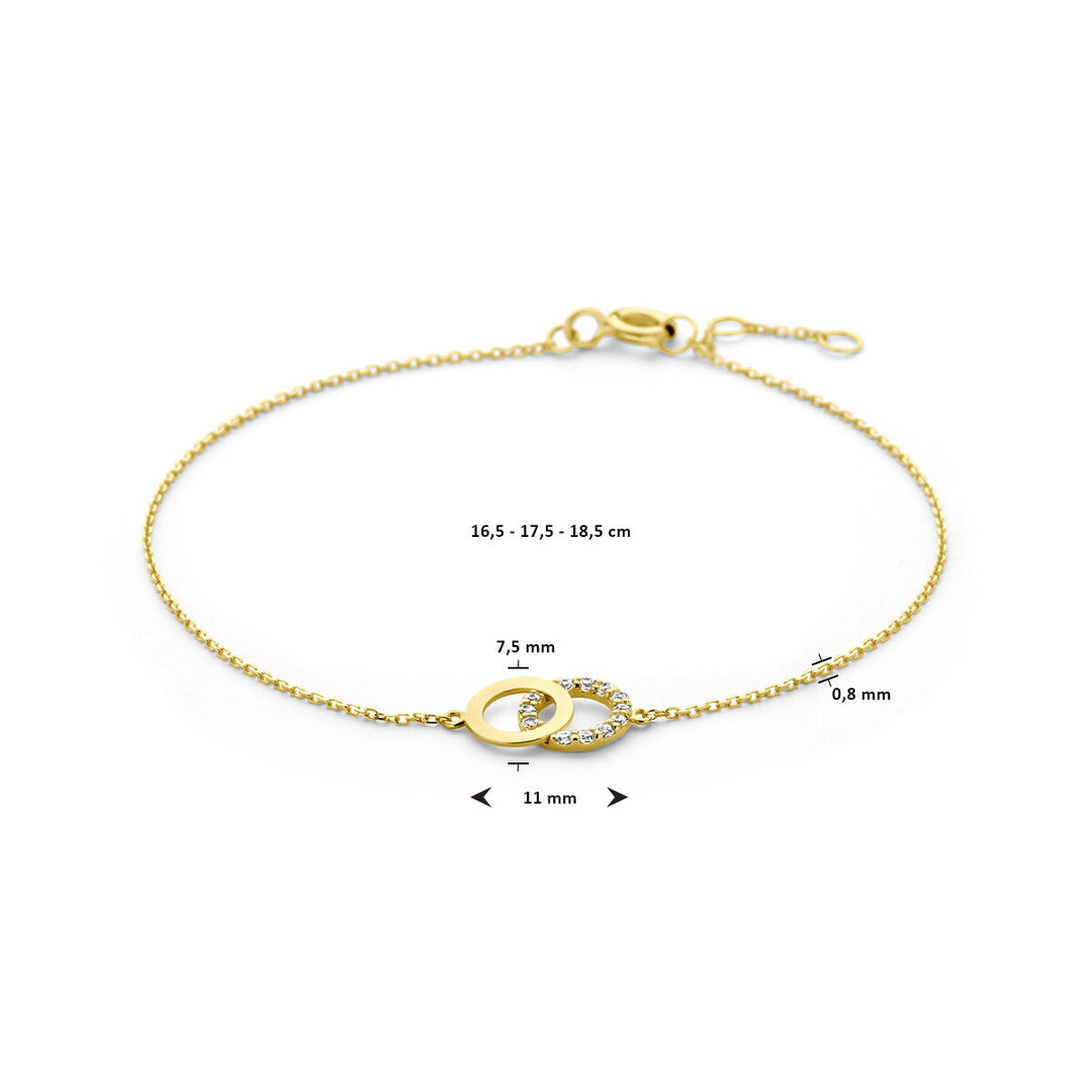 14k Geelgouden Anker Armband met Zirkonia – 16,5-18,5 cm