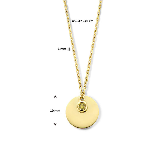 14K Geelgouden Graveercollier Augustus Zirkonia Geboortesteen 45-49cm