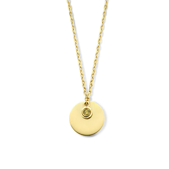 14K Geelgouden Graveercollier Augustus Zirkonia Geboortesteen 45-49cm