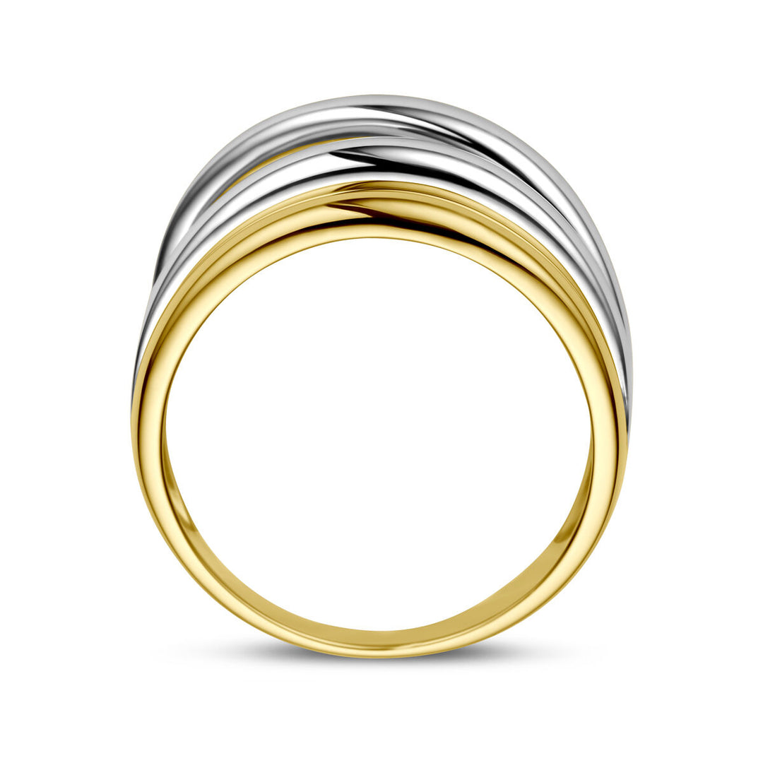 Stijlvolle 14k Bicolor Wit- en Geelgouden Ring - Breedte 12mm
