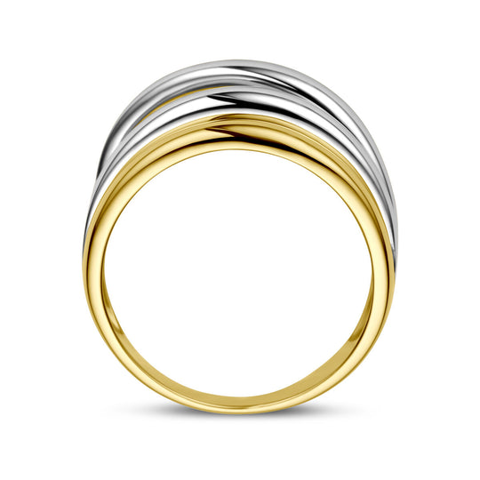 Stijlvolle 14k Bicolor Wit- en Geelgouden Ring - Breedte 12mm