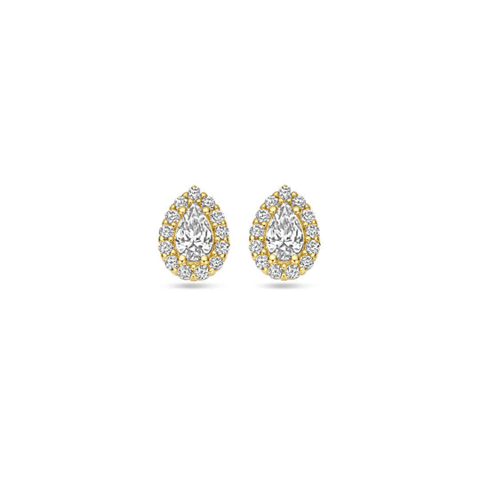 Verfijnde 14k Geelgouden Oorknoppen met Zirkonia - 8x5.5mm