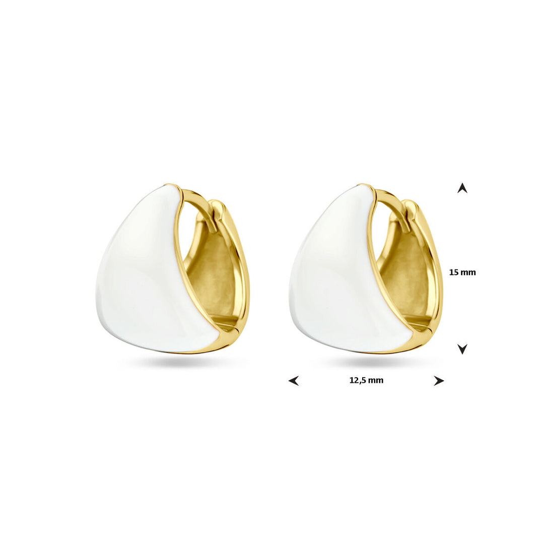 Geelgouden Klapoorringen op 925 Zilver met Wit Emaille – Stijlvolle Elegantie