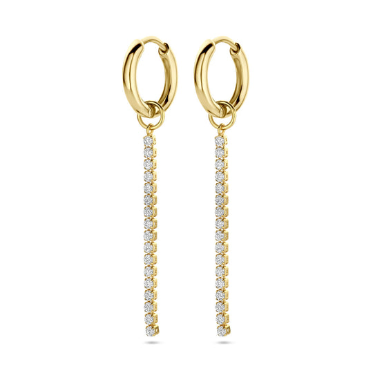 Geelgoud op 925 Zilveren Klapoorringen met Zirkonia Hanger – Tijdloze Glamour en Verfijnde Luxe
