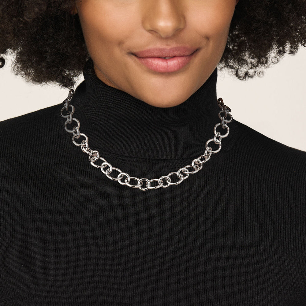 Gerhodineerd 925 Zilveren Collier - 46cm Draaglengte, 17mm Schakelbreedte | Stijlvol en Duurzaam Design