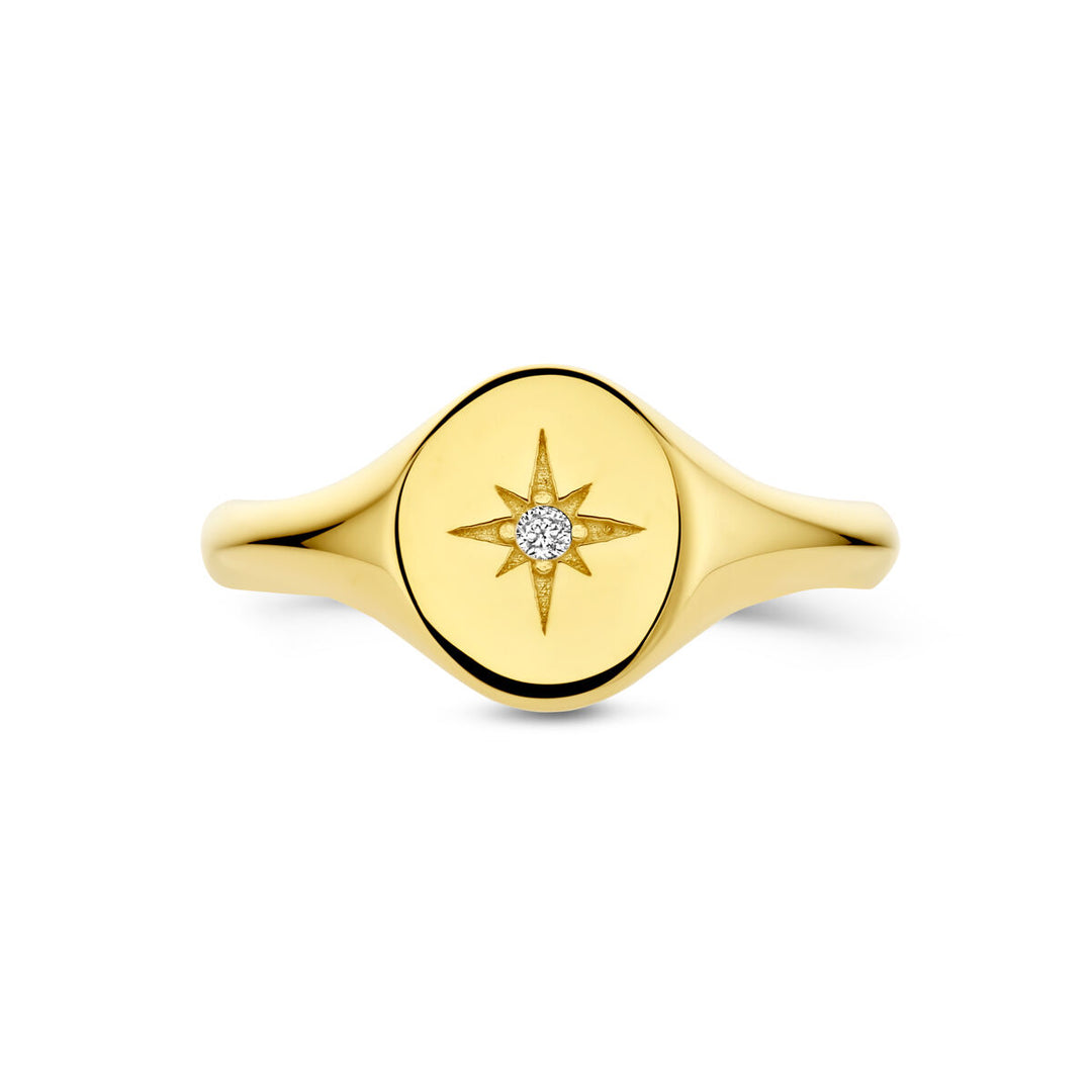 14k Geelgouden Ring met Sprankelende Zirkonia – Luxe en Tijdloze Elegantie