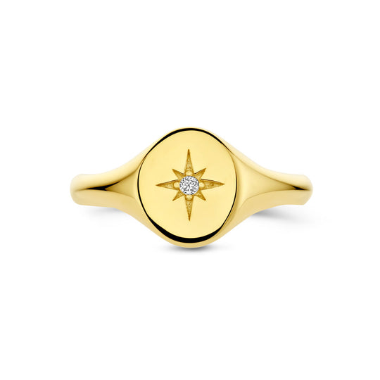 14k Geelgouden Ring met Sprankelende Zirkonia – Luxe en Tijdloze Elegantie