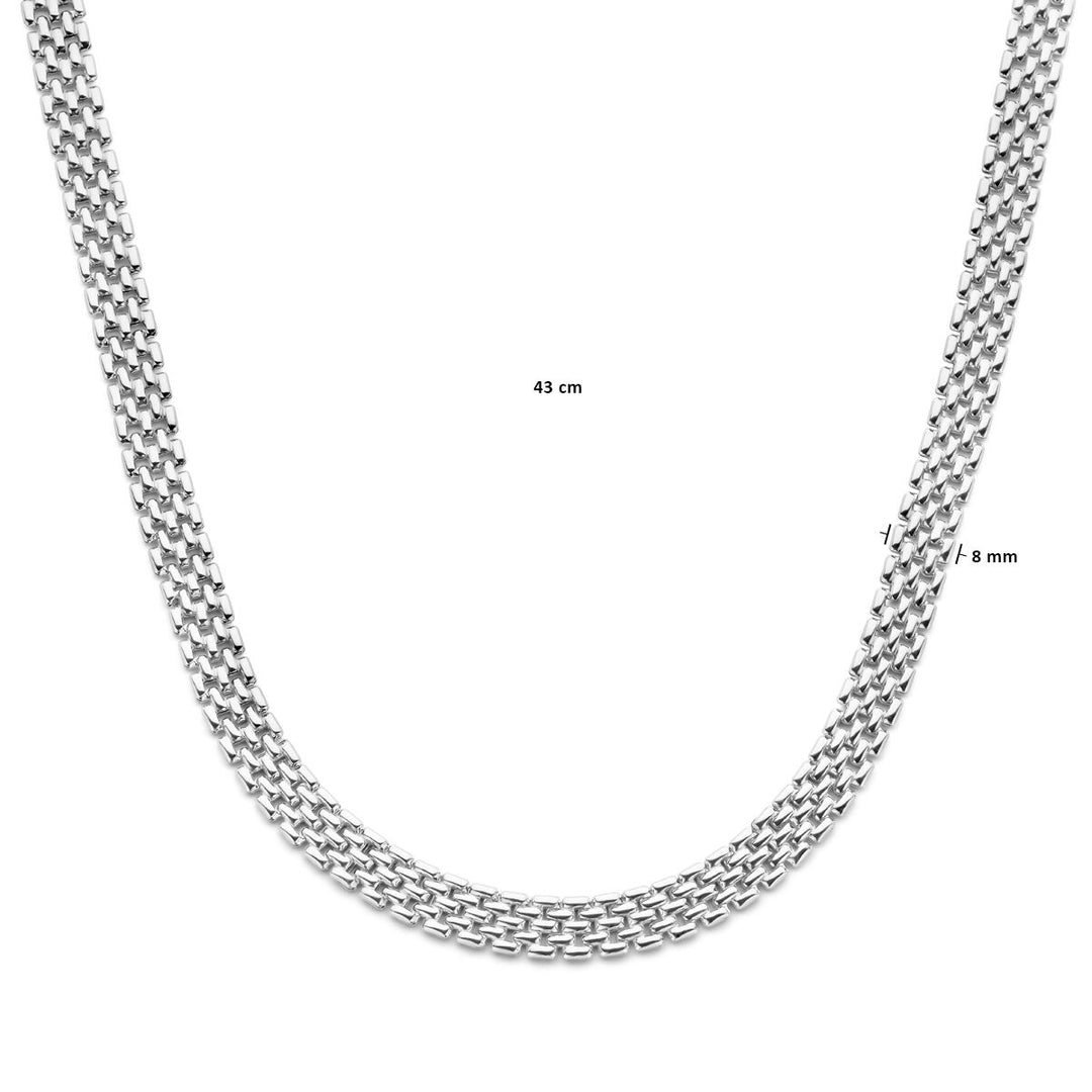 Gerhodineerd 925 Zilveren Collier met Panter Schakel - 43cm Draaglengte, 8mm Schakelbreedte