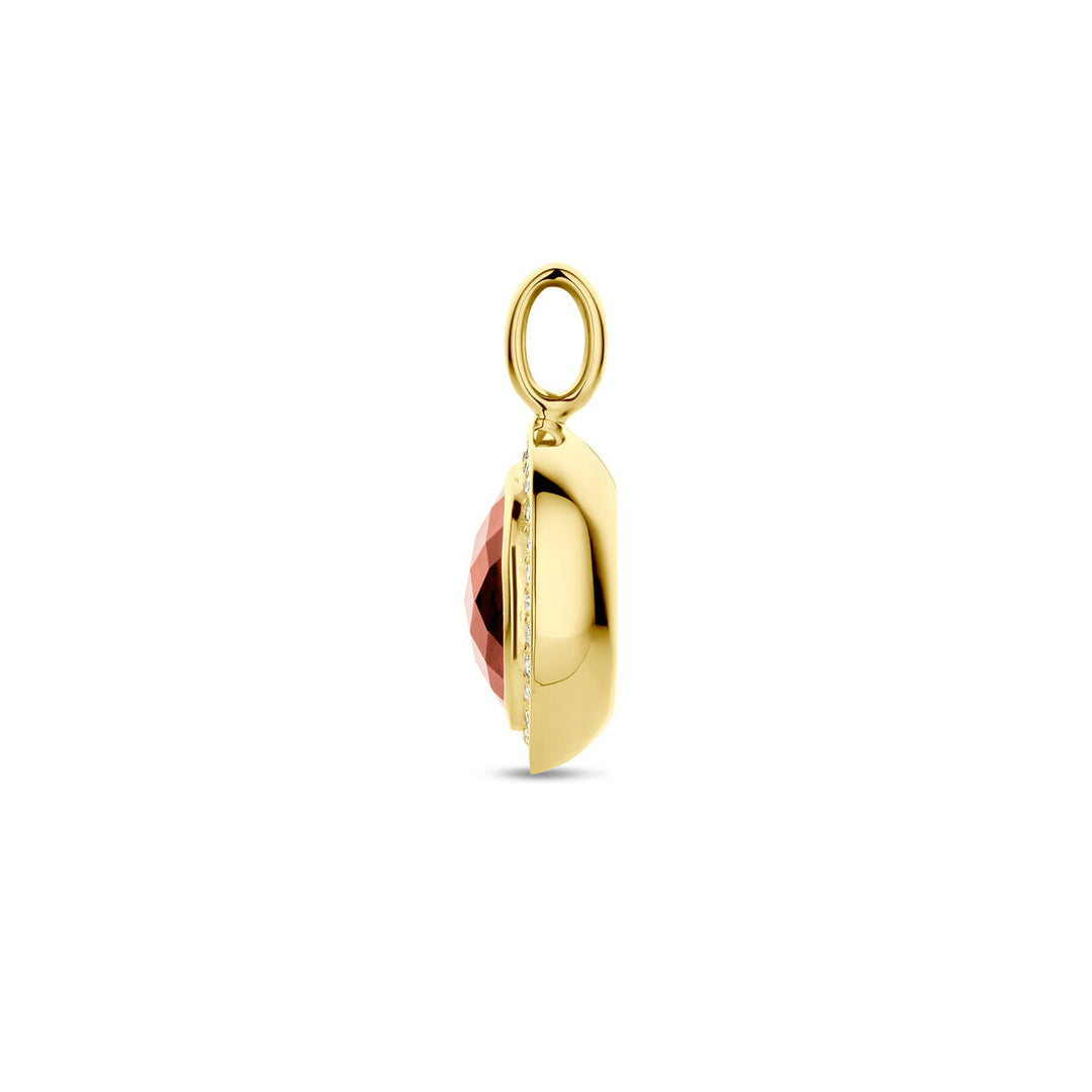 14K Geelgouden Hanger met Granaat en Diamant – Klassieke Luxe met een Moderne Touch