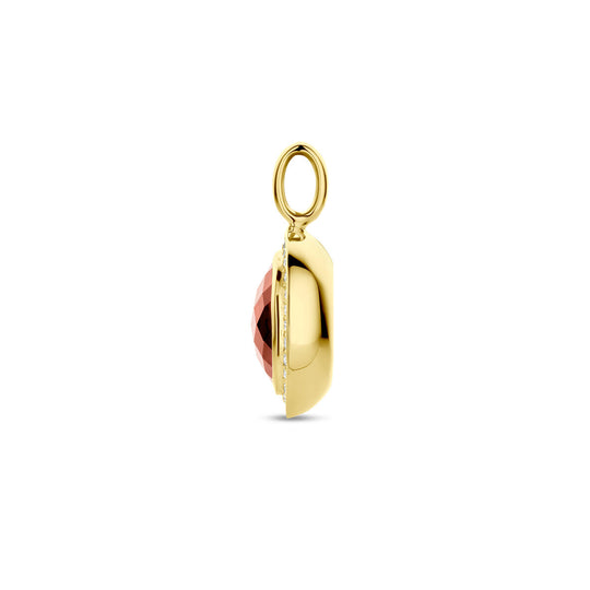 14K Geelgouden Hanger met Granaat en Diamant – Klassieke Luxe met een Moderne Touch