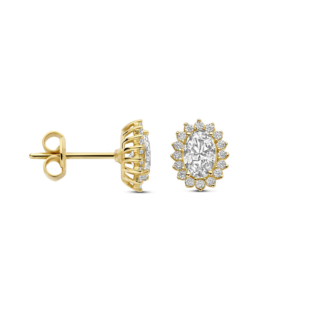 Elegante 14k Geelgouden Oorknoppen met Zirkonia - 9x7mm