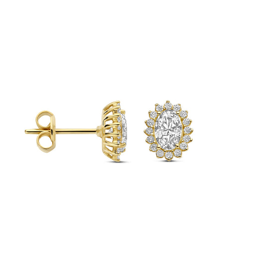 Elegante 14k Geelgouden Oorknoppen met Zirkonia - 9x7mm