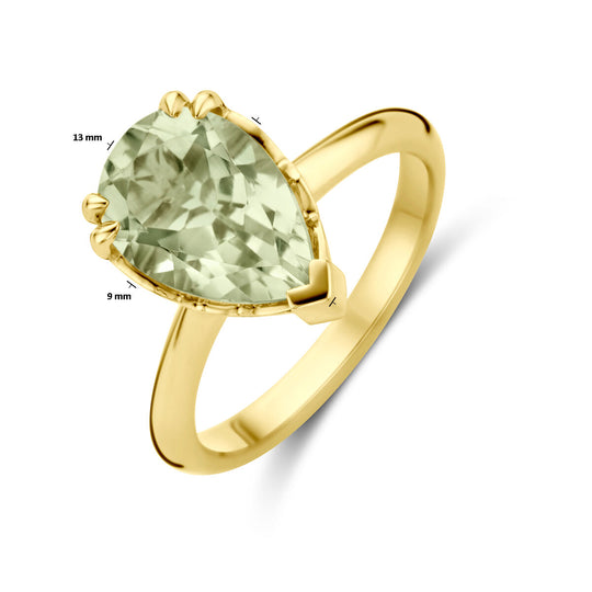 Exclusieve 14k Geelgouden Ring met Groene Amethist – Elegant en Tijdloos Design