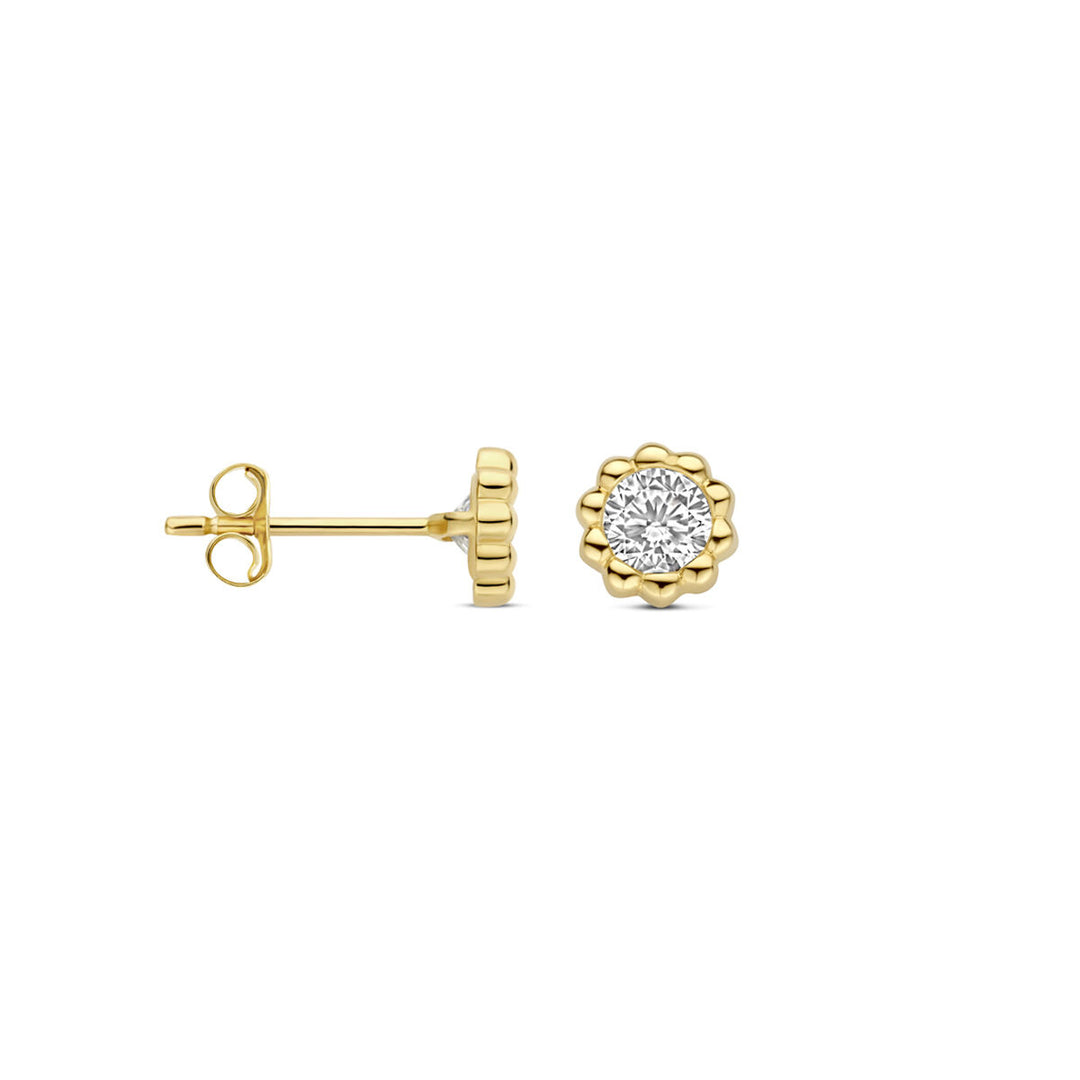 Luxe 14k Geelgouden Oorknoppen met Sprankelende Zirkonia - 5.5mm Diameter