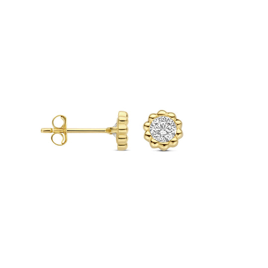 Luxe 14k Geelgouden Oorknoppen met Sprankelende Zirkonia - 5.5mm Diameter