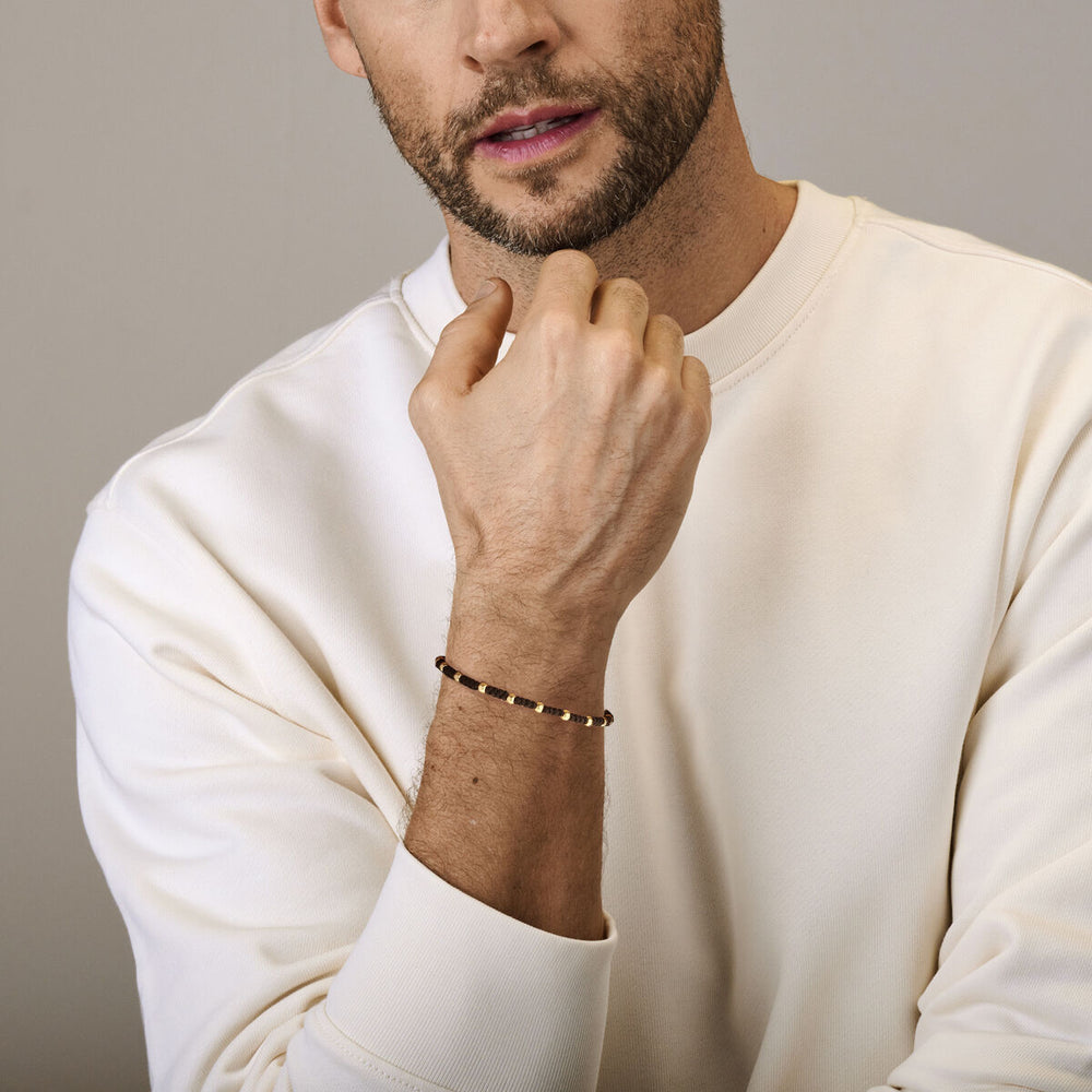Zwart Gevlochten Armband met 14K Geelgouden Bolletjes – Stijlvolle en Verstelbare Armband