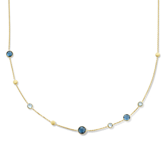 14k Geelgouden Ketting met Blauwe Topaas, London Blue en Rondjes – 41-45 cm