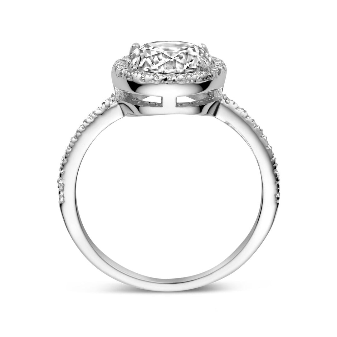 Gerhodineerde 925 Zilveren Ring met Zirkonia - 10,5 mm Breed