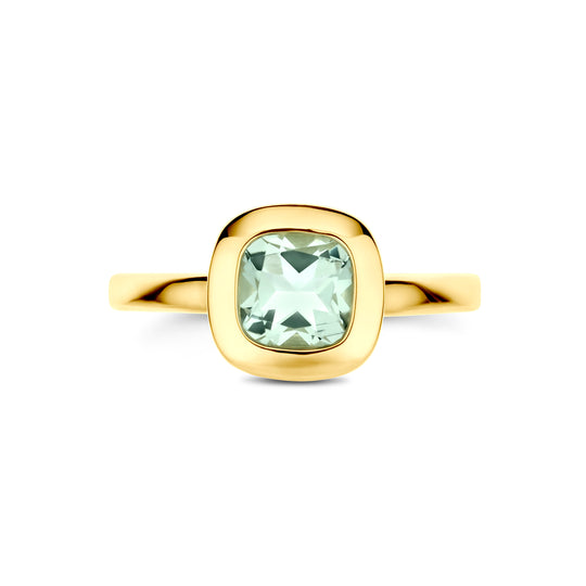 14k Geelgouden ring met groen amethist 9x9mm