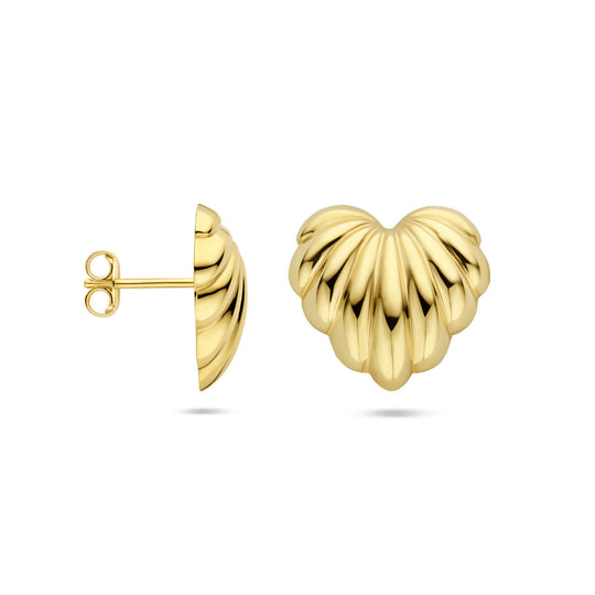 Schattige 14k Geelgouden Oorknoppen in Hartvorm - Afmeting 15x16mm
