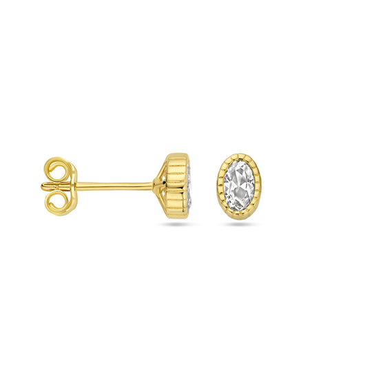 Elegante 14k Geelgouden Oorknoppen met Zirkonia - 6x4.5mm