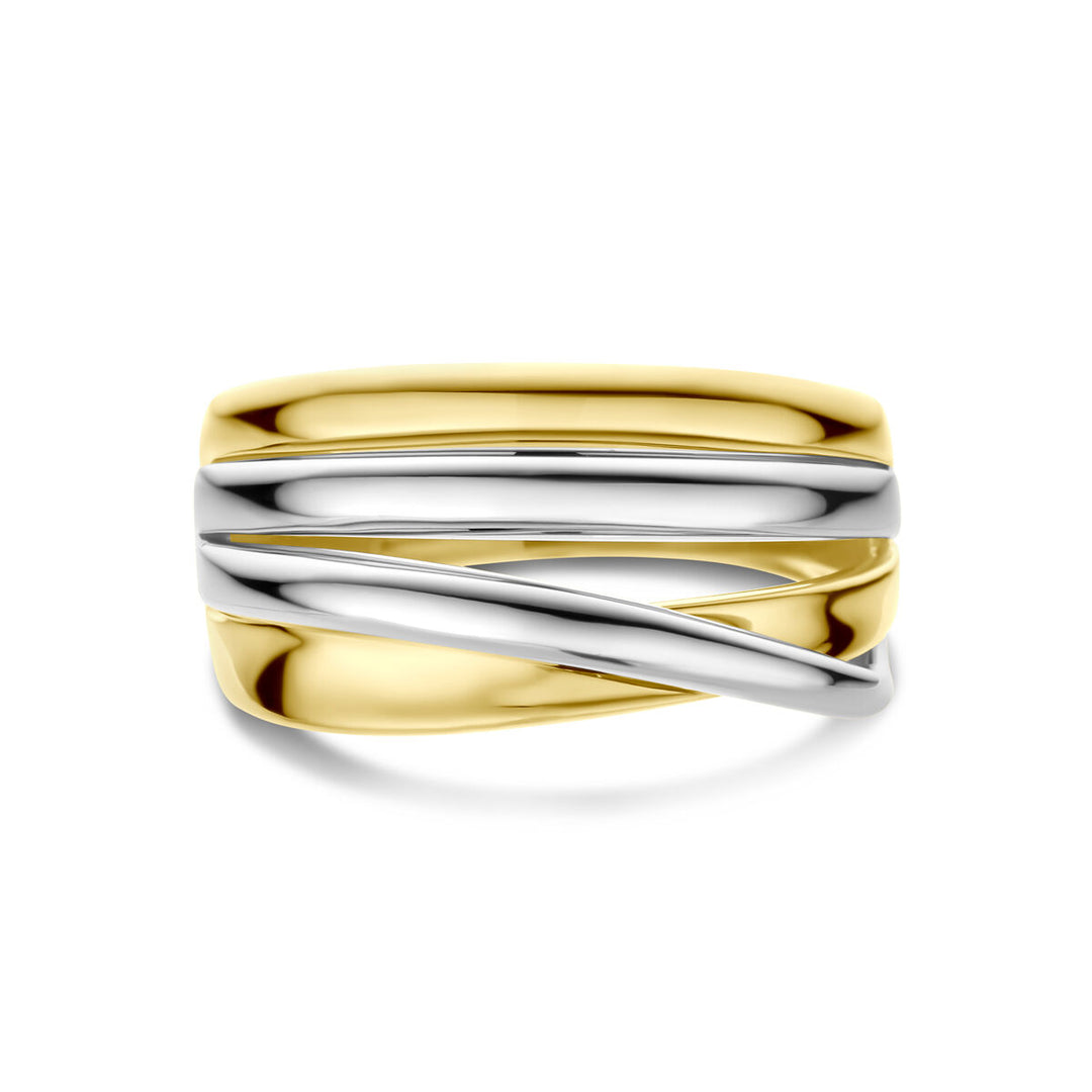 Stijlvolle 14k Bicolor Wit- en Geelgouden Ring - Breedte 12mm