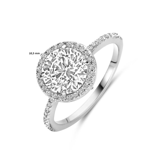 Gerhodineerde 925 Zilveren Ring met Zirkonia - 10,5 mm Breed