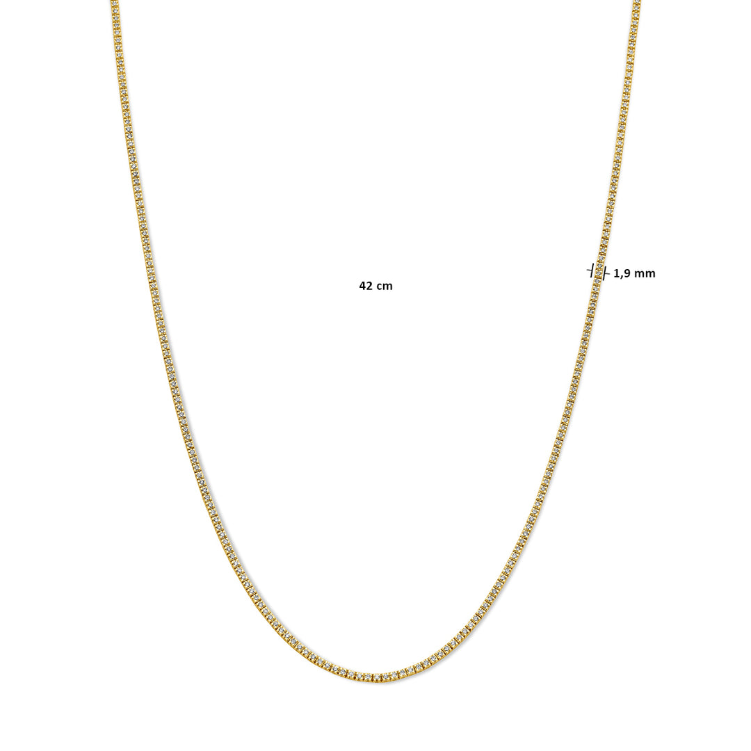 14k Geelgouden Tenniscollier met Diamanten – 42cm Draaglengte, 2.00ct Diamantgewicht