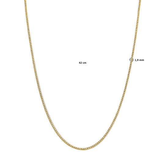 14k Geelgouden Tenniscollier met Diamanten – 42cm Draaglengte, 2.00ct Diamantgewicht