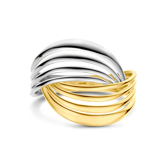 14k Bicolor Wit- en Geelgouden Ring – Breedte 16mm
