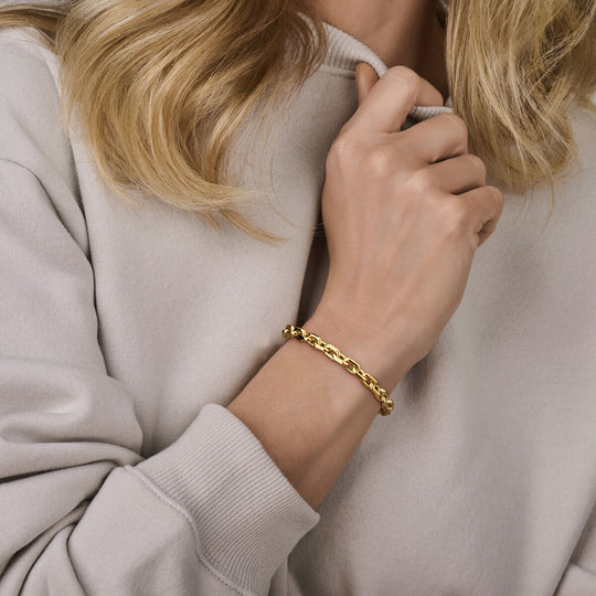 14k Geelgouden Armband met Fantasie Schakels - 19cm Draaglengte en 6mm Schakelbreedte