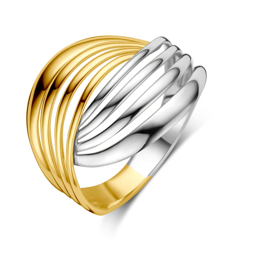 14k Bicolor Wit- en Geelgouden Ring – Breedte 16mm