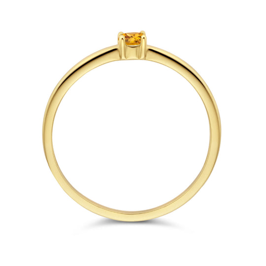 14k Geelgouden Ring November Citrien Geboortesteen 3mm