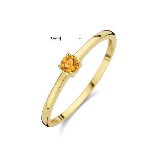 14k Geelgouden Ring November Citrien Geboortesteen 3mm