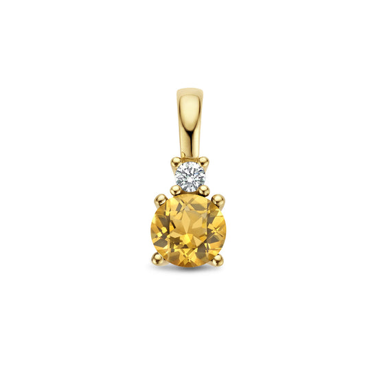 14K Geelgouden Hanger met November Geboortesteen & Diamant 0.02ct – 10,5mm