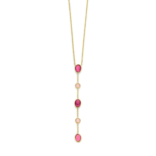 14k Geelgouden Collier met Roze Opaal en Robijn – 45-47 cm