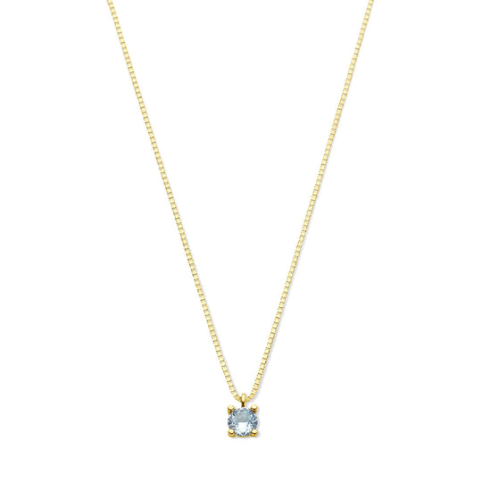 14k Geelgouden Ketting met Synthetische Blauwe Topaas (December) – 42+2 cm