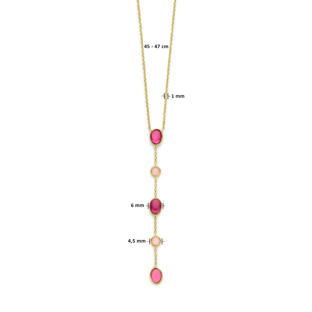14k Geelgouden Collier met Roze Opaal en Robijn – 45-47 cm
