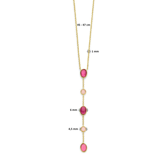 14k Geelgouden Collier met Roze Opaal en Robijn – 45-47 cm