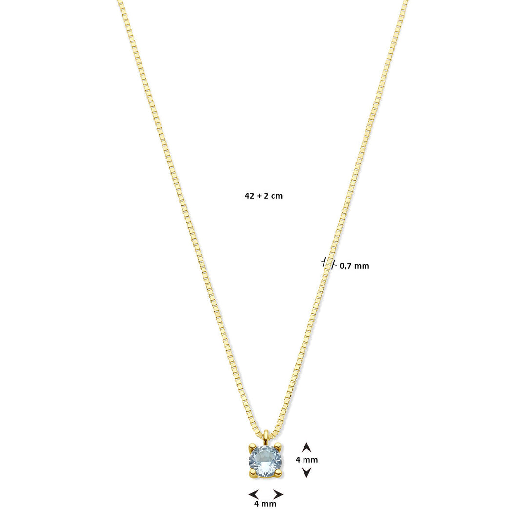 14k Geelgouden Ketting met Synthetische Blauwe Topaas (December) – 42+2 cm