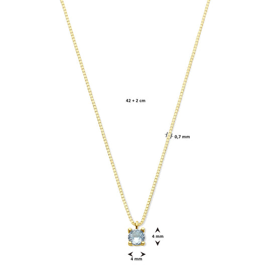 14k Geelgouden Ketting met Synthetische Blauwe Topaas (December) – 42+2 cm