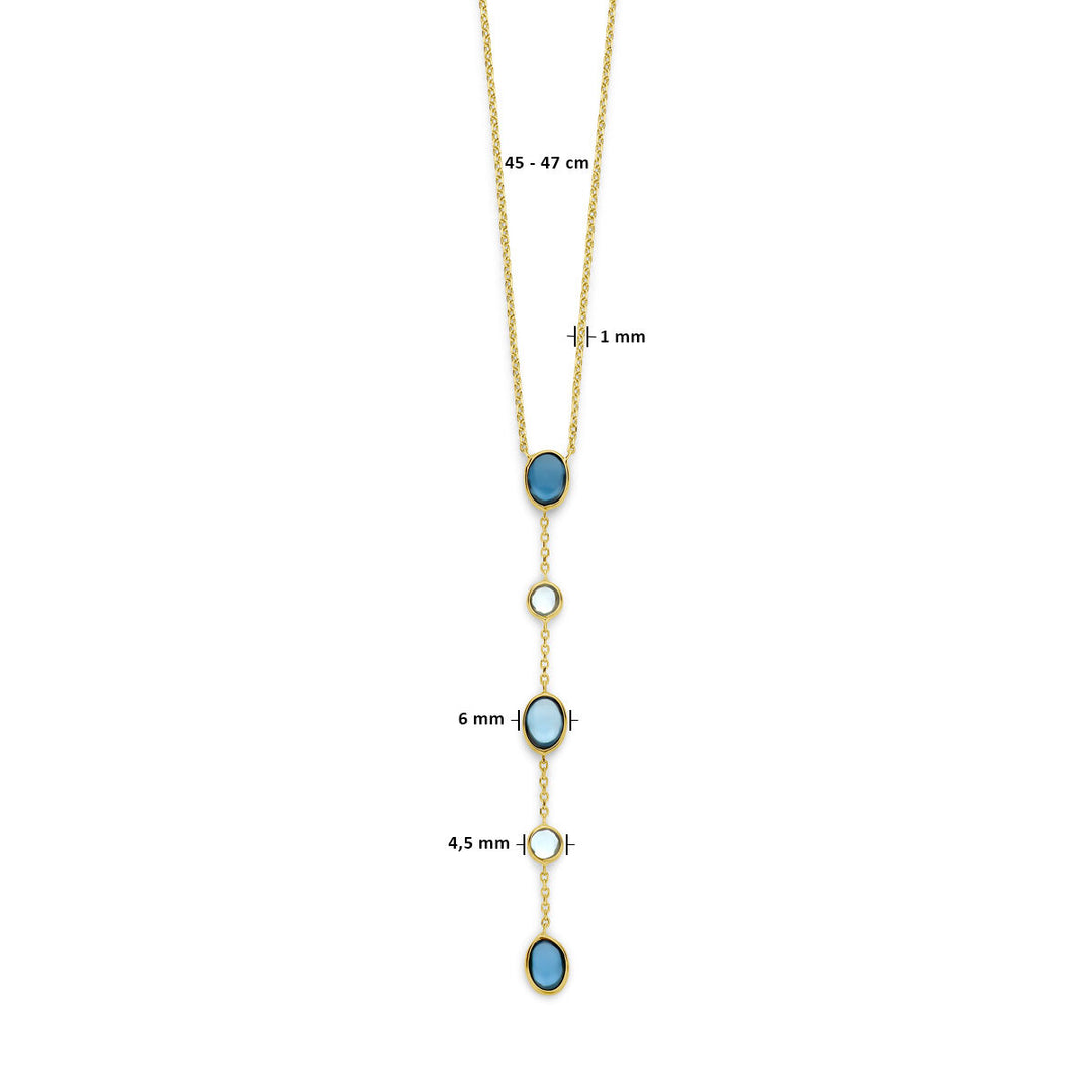 14k Geelgouden Ketting met London Blue en Blauwe Topaas – 45-47 cm